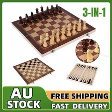 3 in 1 Large Folding Wooden Chess Set Board Game Checkers Backgammon Toy Gift AU Backgammon price