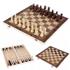 3 in 1 Large Folding Wooden Chess Set Board Game Checkers Backgammon Toy Gift AU Backgammon price