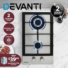 Devanti Gas Cooktop 30cm 2 Burner Silver Built-in Cooktops price