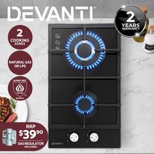 Devanti Gas Cooktop 30cm 2 Burner Built-in Stove Glass Cook Top NG LPG Wok Built-in Cooktops price