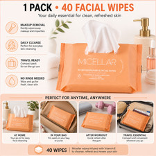 40 Pack Micellar Facial Wipes Makeup Remover Vitamin E Paraben & MIT Free Makeup Removers price