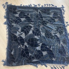 Chico's HUGE Piano Fringe Beaded Blue Velvet Wrap Shawl Scarf 42" Square Burnout Shawl price