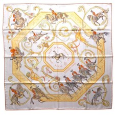 HERMES Carre 90 Ecole Portugaise D'ant Equestre White Silk Scarf Shawl price