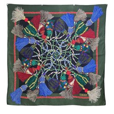 CARLISLE New York Tassel Rope Scarf Silk Vintage Hunter Green Regal Medallion Shawl price