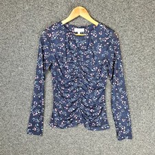 Witchery Womens Blouse Top Size S Small Blue Floral Ruched Stretch Blouse price
