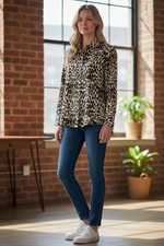 Women’s Blouse Size 12 Animal PrintLong Sleeve Collared Button Blouse price