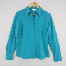 Next Top Womens 14 Blue Blouse Point Collar Button Up Long Sleeve Business Work Blouse price