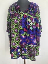 Taking Shape Size 14 Boho Blouse Purple Green V-Neck Half Sleeve Relaxed Shirred Blouse price