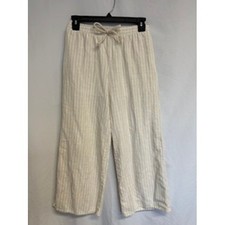 Art Class Girls Beige White Striped Linen Blend Wide Leg Lined Pants L 10/12 Girls' Trousers price