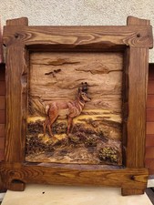 3D Wooden Picture Wood Carving Wall Art Handcarved Pronghorn Antelope Art Decor Wooden Wall Art price
