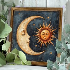 2D Retro Sun Moon Wooden Frame Wall Art Vintage Farmhouse Decor for Home Office Wooden Wall Art price