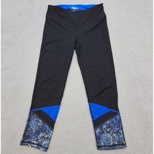 Gaiam Leggings Womens Small Black Blue Cropped Colorblock Printed Yoga Pants Gym Fitwear (Fitness Clothing) price