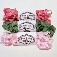 Seam Binding Scrunched Rayon Ribbon-Sewing-Junk Journals- Pinks- Green-15YARDS Bindings price