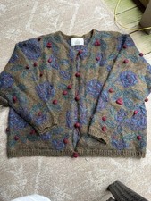 EXPRESS TRICOT Women's MOHAIR BLEND 3D Brown Blue Green Red Cardigan Sweater lg Women's Sweater & Cardigan & Knitwear price