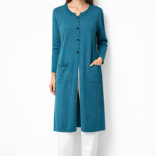 J. Jill Long Cardigan Sweater Women's Size L Wool Blend Pockets Green Casual Women's Sweater & Cardigan & Knitwear price