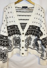 Lane Bryant Women's 18/20 Fair Isle Cardigan Sweater Ivory Black Button Front Women's Sweater & Cardigan & Knitwear price