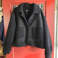 Forever 21 Women's Black Faux Fur Snap Front Long Sleeve Jacket Coat Size L Women's Coat price