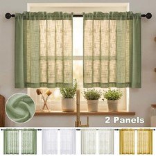 2 Panels Linen Tier Curtain Sheer Short Curtain Valance Small Drapes Kitchen Curtain Set price