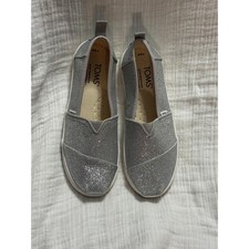Toms Kids Alpargata Silver Glitter Slip On Shoes Size Y2.5 Classic Flats Girls' Classic Shoes price