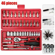 46Pcs Spanner Socket Screwdriver 1/4'' Car Repair Tool Set Ratchet Wrench Box AU Socket Set price