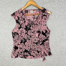 Top Girl Y2K Top Womens 14 Pink Floral Ruffle Slit Flutter Sleeve V Neck Hippie Girls' Jersey price