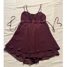 Flora Nikrooz Burgundy Pleated Floral Lace Babydoll Chemise Lingerie Small Y2K Babydoll price