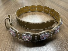 Nocona Girls Western Leather Belt Pink Rhinestone Heart Conchos 29.75" No Buckle Kids' Belts price