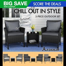 ALFORDSON Outdoor Furniture 3PCS Wicker Bistro Set Patio Garden Chairs Table Garden Furniture Set price