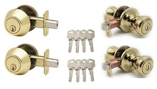 [2-PACK] Keyed Alike Deadbolt Entry Door Knob Lock Combo Set, Polished Brass Doorknob Lock price