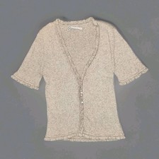 ONLY Ruffle Knit Cardigan Women's Size Medium Button Beige Ribbed Kit Casual Top Women's Cardigan price