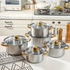 11PCS Induction Non Stick Stainless Steel Cookware Cooking Pot Pan With Lids Set Pot / Pan Sets price