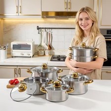 5 Set Stainless Steel Cookware with Lids 21cm-30cm Pots Kitchen Cooking Utensil Pot / Pan Sets price