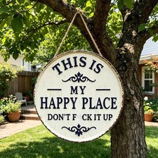 “This Is My Happy Place” Vintage Statement Metal Sign, Funny Garden Metal Sign Decorative Garden Products price