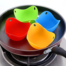 4x Silicone Egg Poacher Poaching Pods Pan Poached Cups Moulds For Kitchen - NEW Pans price