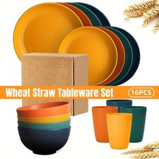 Dinnerware Set 16PCS Wheat Straw Unbreakable Plates Bowls Cups Microwave Safe AU Dinnerware Set price