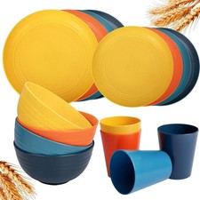 Dinnerware Set 16PCS Wheat Straw Unbreakable Plates Bowls Cups Microwave Safe AU Dinnerware Set price