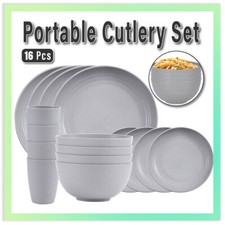 16pcs Wheat Straw Dinnerware Set Unbreakable Plates Bowls Cups for Outdoor Use Dinnerware Set price