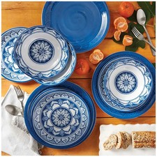 Pandex Melamine Dinnerware 12 Piece Set Blue Round Plates and Bowls Sets for 4 Dinnerware Set price