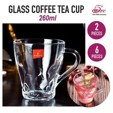 2/6x BlinkMax Glass Coffee Tea Cup With Handle Clear Mug Cold Hot Beverage 260ml Cup / Glass / Coffee Set price