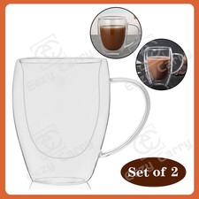 Set of 2 Double Wall Glass Coffee Cups with Handle 250ml Insulated Espresso Mugs Cup / Glass / Coffee Set price
