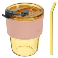 1 Set Glass Coffee Cup With Straw And Lid Juice Milk Tea Milk Water Mug Cup Cup / Glass / Coffee Set price
