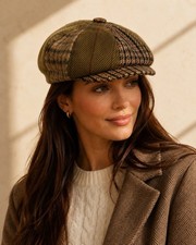 Women’s Country Trader Pure New Wool Patchwork Tweed Baker Boy Cap Scotland Women's Hat price