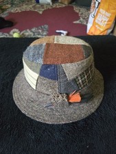 Irish Walking Tweed Hat Multicolor Patchworks Feather Detail by Hanna Hats Women's Hat price