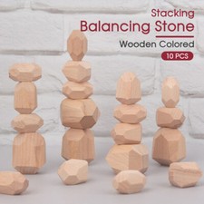 New 10Pcs Toy Creative Wooden Stacking Balancing Stone Building Blocks AU Wooden Toys price