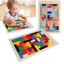 Wooden Tetris Jigsaw Kids Tangram Puzzle Toy IQ Intellectual Brain Education Wooden Toys price