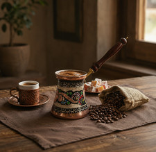 Handmade Copper Turkish Coffee Pot, Wooden Handle Cezve for Gift & Authentic Cezve Sets price