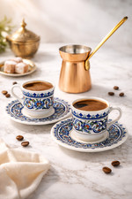 Turkish Coffee Set with Copper Cezve, Traditional Ottoman Pattern Espresso Cups Cezve Sets price