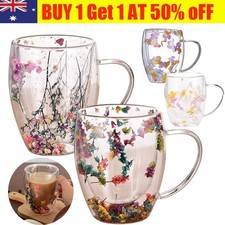 Double Walled Glass Cups Dried Flower Insulated Coffee Mug with Handle 350ml Mug price