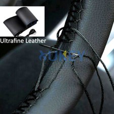 Black Genuine Leather Car Steering Wheel Glove Cover Wrap W/ Needles Thread Steering Wheel Cover price