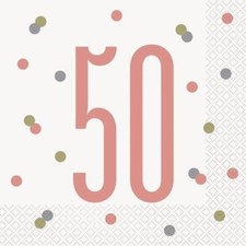 Rose Gold 50th Birthday Lunch Napkins 16pk Serviettes Tableware Party Supplies Disposable Tableware price